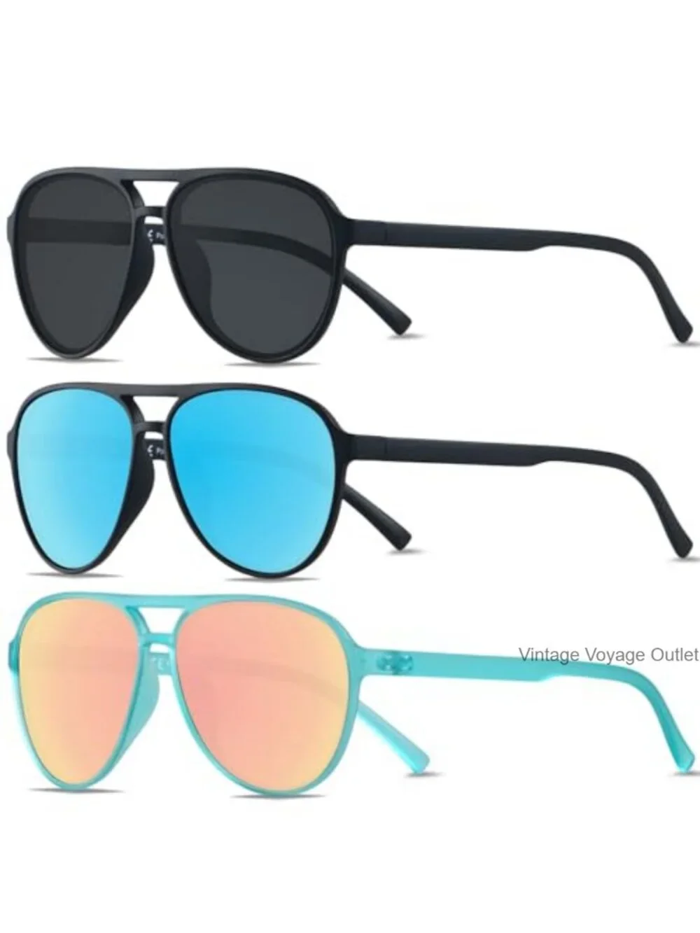 Polarized Aviator Sunglasses with Case - Unisex Retro Plastic Frame Tangle-Free